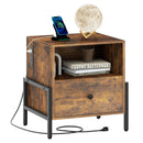 Nightstand with Charging Station and Drawer Sofa Side Table-Rustic Brown by LJGDeals