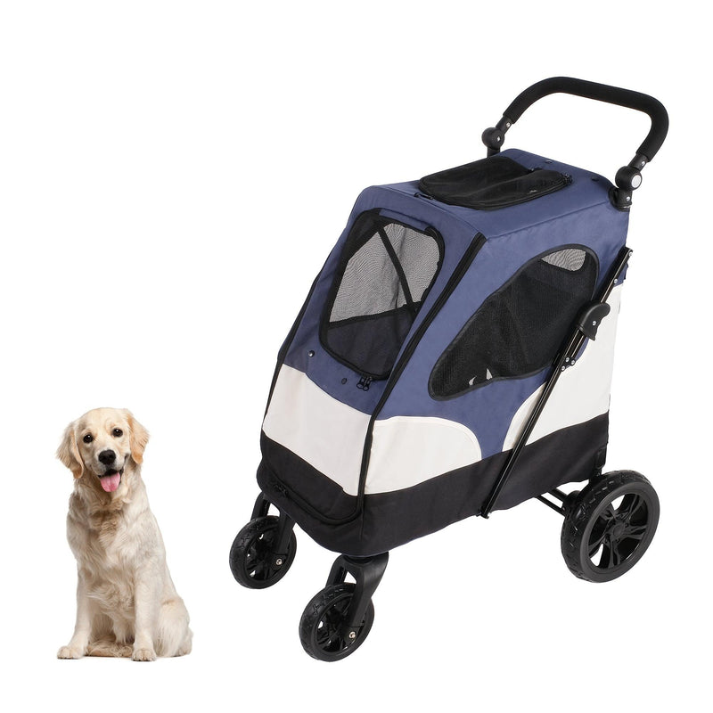 Foldable Travel Dog Stroller Pet Gear Stroller with Adjustable Handle & Mesh Window, Blue