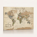 Custom Framed Push Pin Map Wall Art Canvas Print, Rustic