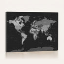 Black World Map Wall Art Canvas Print – Detailed Map of the