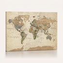 Vintage World Map Canvas Wall Art - Rustic Grunge Texture