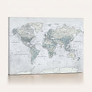 Push Pin World Map Canvas Print - Detailed Vintage World Map