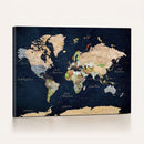 Minimalist World Map Canvas Wall Art - Watercolor Blue and