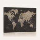 Custom World Map with Pins Canvas Wall Art Dark Charcoal