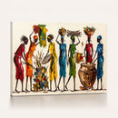 African Folk Art Canvas Wall Art, Colorful African Women Village Painting Print, Tribal Ethnic Home Decor, Vibrant African Art, Living Room