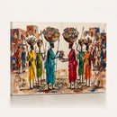 African Folk Art Canvas Wall Art, Colorful African Women Village Painting Print, Tribal Ethnic Home Decor, Vibrant African Art, Living Room