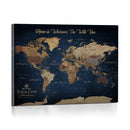 Framed Custom World Map Canvas Print - Deep Blue World Map