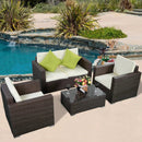4 Pieces Brown Wicker Rattan Sofa Furniture Set Patio Garden Lawn Cushioned Seat by LJGDeals