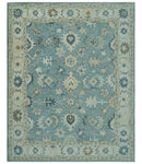 Custom Made Aqua, Ivory and Beige Hand Tufted Oriental Oushak wool area rug