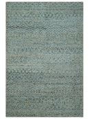 6X9 Teal and Beige Hand Knotted Southwestern Tribal Trellis recycled silk Rug