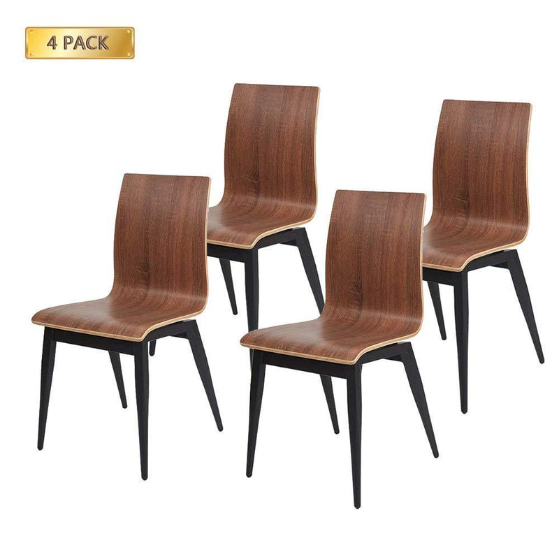 Set of 4 Kitchen Dining Room Chairs with Bentwood and Metal Legs Bistro, Brown