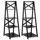 2 Pieces 4-Tier Wood Display Storage Bookshelf Set by DirectDeals