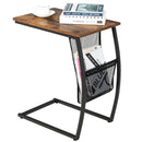 C-shaped Vintage End Table with Side Pocket and Metal Frame by LJGDeals