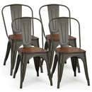 18 Inch Height Set of 4 Stackable Style Metal Wood Dining Chair by LJGDeals