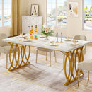 63" Modern Dining Table with Faux Marble Tabletop for 4-6 People