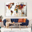Vintage World Map Canvas Wall Art Print, Warm Tone Global