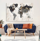 Abstract Map Printing - Modern World Map Canvas Wall Art for