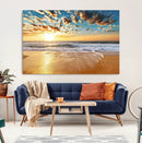 Golden Sunset Beach Print Canvas Wall Art, Giclee Canvas