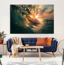 Ocean Wave Sunset Canvas Wall Art – Triptych Seascape Print