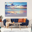 Tranquil Pastel Sunset Beach Triptych Canvas Art, Soothing