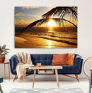 Golden Tropical Beach Sunset Canvas Triptych, Coastal Palm