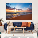 Serene Ocean Sunset Canvas Print, Golden Hour Beach Wall