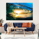 Ocean Wave at Sunset Canvas Art, Large Wall Print of Vibrant