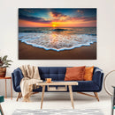 Sunset Beach Canvas Wall Art – Colorful Ocean Waves Triptych