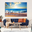 Tropical Beach Sunset Canvas Art, Ocean Waves and Sandy