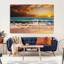 Golden Sunset Beach Canvas Wall Art – Triptych Seascape