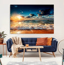 Golden Hour Sunset Over Ocean Waves Wall Art Canvas Print |