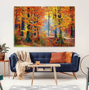 Autumn Red Forest Triptych Canvas Wall Art Print, Forest