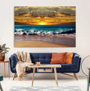 Ocean Sunrise Over Golden Beach Waves, Giclee Canvas Wall
