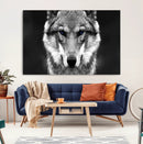 Black and White Wild Wolf Wall Art Canvas Print