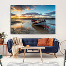 Small Boat At The Beach Sunset Wall Art, Boat Sunset Wall