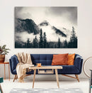 Forest Mountain Print - Black and White Canvas Wall Art with