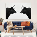 Spanish Bull Art - Framed Black and White Bull Canvas Print