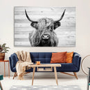 Scottish Highland Cow Cattle Art Print on Wood Background by MyGreatCanvas | Canvas Wall Art Prints | Photo Prints & Wall Decor