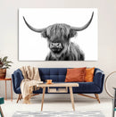 Grayscale Scottish Highland Cow Cattle Art Print Farmhouse by MyGreatCanvas | Canvas Wall Art Prints | Photo Prints & Wall Decor