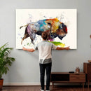Abstract Buffalo Wall Art, Western Watercolor Bison Canvas