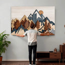 Rustic Abstract Wood Panel Effect Canvas Mountain Range Top