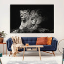 Lion Couple Wall Art Canvas Print – Elegant Black and White