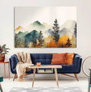 Abstract Watercolor Mountains and Trees Autumn Wall Art,