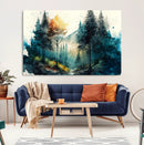 Watercolor Trees Forest Abstract Wall Art Canvas Print,