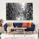 Winter Ski Lift Black and White Canvas Wall Art – Alpine