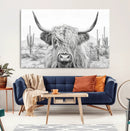 Rustic Charm | Cow Longhorn Black White Bighorn Wall Art by MyGreatCanvas | Canvas Wall Art Prints | Photo Prints & Wall Decor