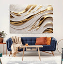 Gold and White Abstract Wave Canvas – Elegant Flowing Design
