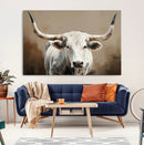 White Longhorn Bull Wall Art Canvas Print – Framed and Ready
