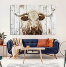 Rustic Longhorn Bull Wall Art Canvas Set – Western-Inspired