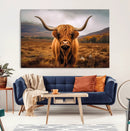 Highland Cow Longhorn Wall Art – Rustic Canvas Print, Framed